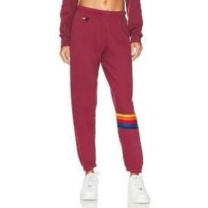 Aviator Nation 5 Stripe Sweatpants Burgundy Rainbow Joggers XS Rare